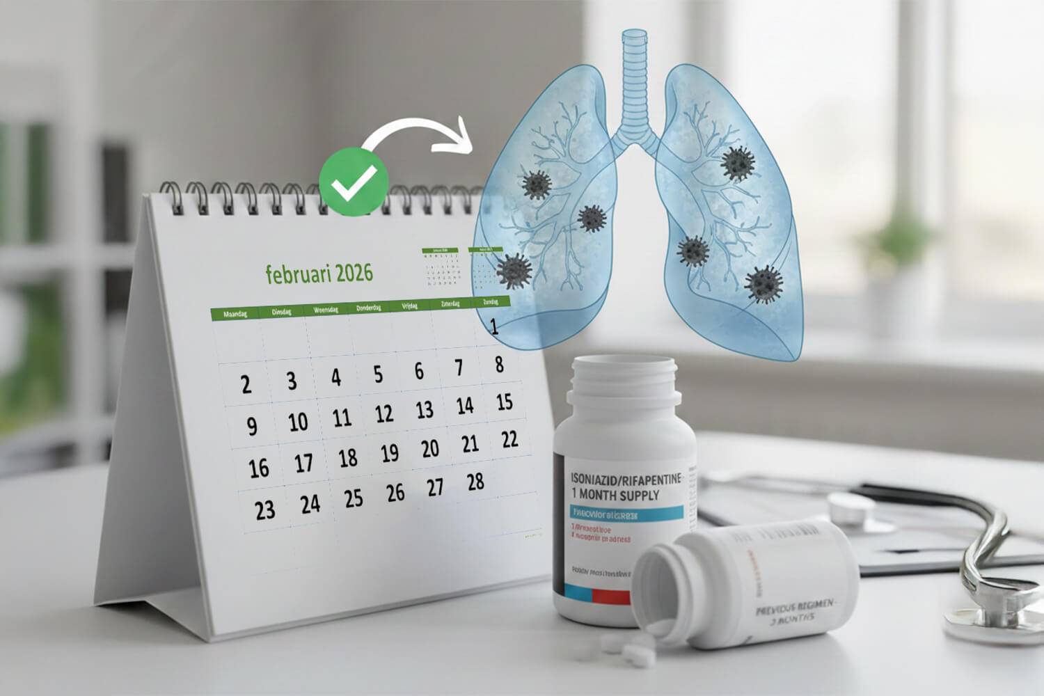 Preventieve behandeling van tuberculose verkort tot één maand biedt vergelijkbare veiligheid en therapietrouw als het driemaandenprotocol.