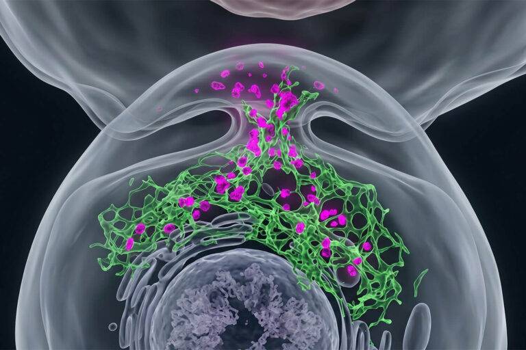 3D-reconstructie van de immuunrespons: hoe CD8-T-lymfocyten toxische granula inzetten om geïnfecteerde of kankercellen gericht te vernietigen.