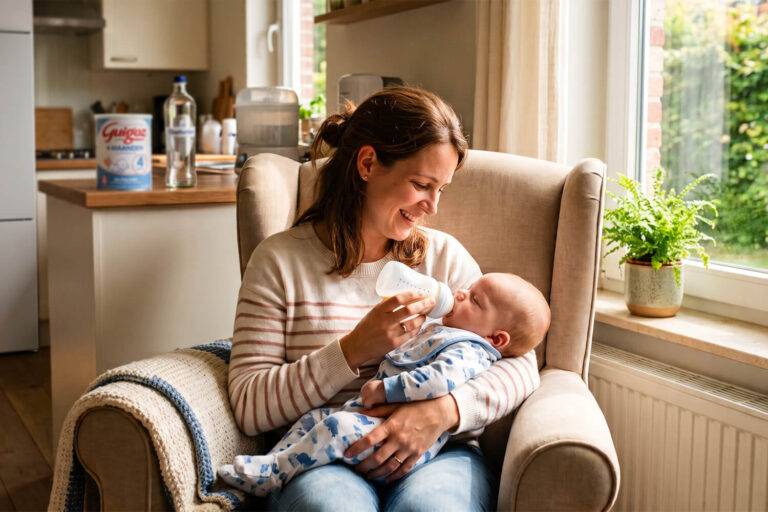 Pediatrie en zuigelingenvoeding: vergelijkende tabel van de mineralisatie- en zuiverheidscriteria van geschikt water voor babyflessen.