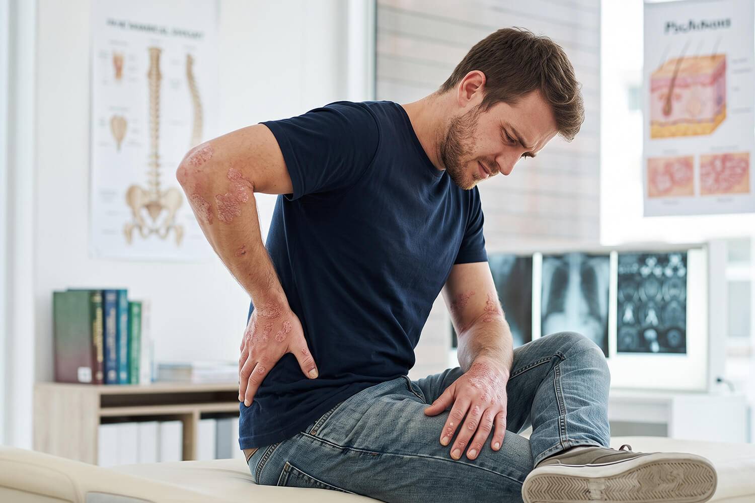 Rhumatologie et imagerie médicale&nbsp;: schématisation des critères diagnostiques et de la prévalence de l'atteinte axiale dans le rhumatisme psoriasique (étude AXIS).