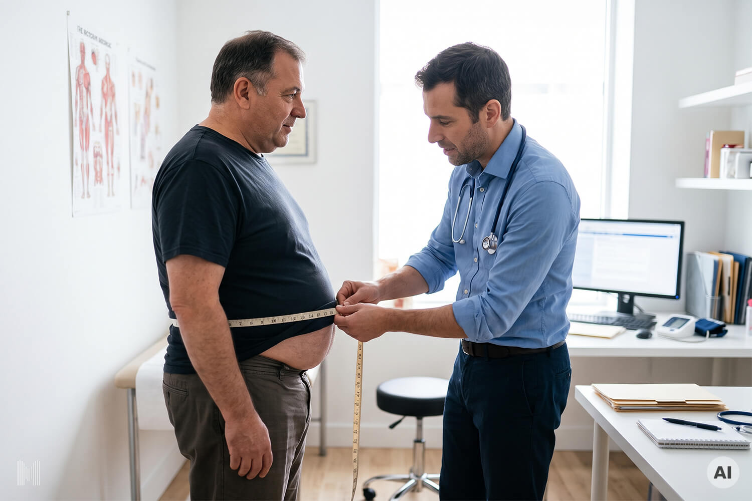 Cardiologie, endocrinologie et obésité&nbsp;: évaluation de l'adiposité viscérale par le tour de taille et le ratio taille/hanche face aux limites de l'IMC pour estimer le risque cardiovasculaire.